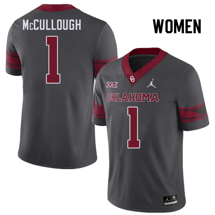 Women #1 Dasan McCullough Oklahoma Sooners College Football Jerseys Stitched-Charcoal